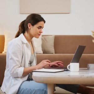 young woman using laptop