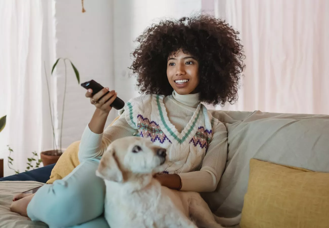 young woman watching tv
